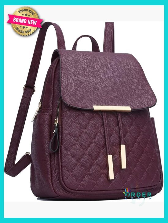 Quilted Faux Leather Fashion Backpack Purse Travel Daypack Adjustable Straps main image 5